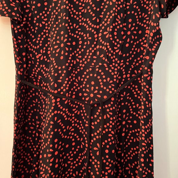 Loco Lindo Vintage Style Black Red dotted pattern v neck wrap top dress Sz S - Picture 5 of 7